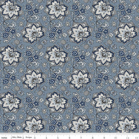 Fat Quarter End of Bolt - Buttercup Blooms Floral C11152 Dusk - Riley Blake Designs - Floral Flowers Gray - Quilting Cotton Fabric