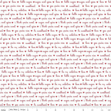 SALE Sugar & Spice Endearments C11413 White - Riley Blake Designs - Valentine's Red Hearts Text Words on White - Quilting Cotton Fabric