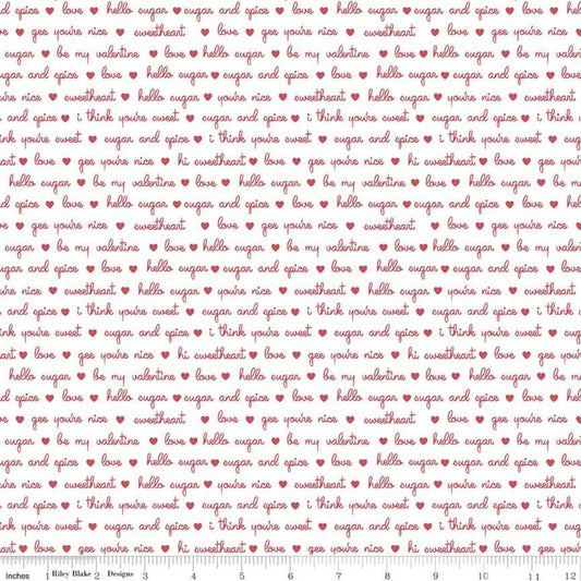 SALE Sugar & Spice Endearments C11413 White - Riley Blake Designs - Valentine's Red Hearts Text Words on White - Quilting Cotton Fabric