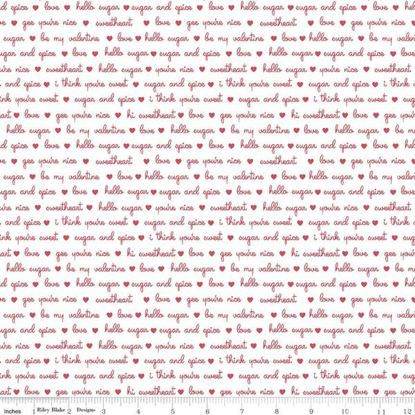 SALE Sugar and Spice Endearments C11413 White - Riley Blake Designs - Valentine's Red Hearts Text Words on White - Quilting Cotton Fabric