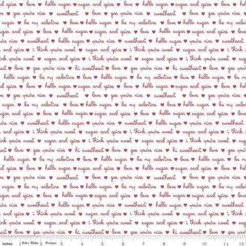 SALE Sugar and Spice Endearments C11413 White - Riley Blake Designs - Valentine's Red Hearts Text Words on White - Quilting Cotton Fabric