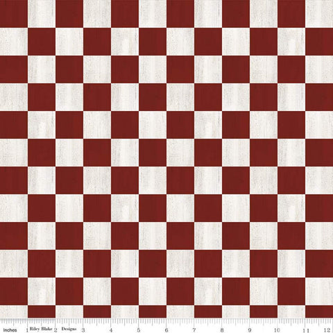 15" end of bolt - SALE I'd Rather Be Playing Chess Checkerboard Red - Riley Blake - Red Off White Checks Checkered - Quilting Cotton Fabric