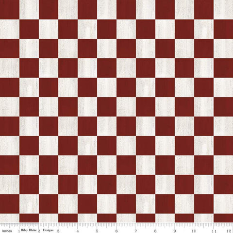 Fat quarter end of bolt - SALE I'd Rather Be Playing Chess Checkerboard Red - Riley Blake - Red Off White Checkered - Quilting Cotton Fabric