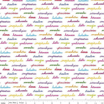 28" End of Bolt - SALE Eleanor Text C11716 Multi - Riley Blake Designs - Mexico Mexican Spanish Words on White - Quilting Cotton Fabric