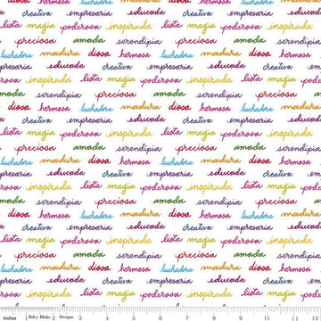 Fat Quarter End of Bolt - SALE Eleanor Text C11716 Multi - Riley Blake Designs - Mexican Spanish Words on White - Quilting Cotton Fabric