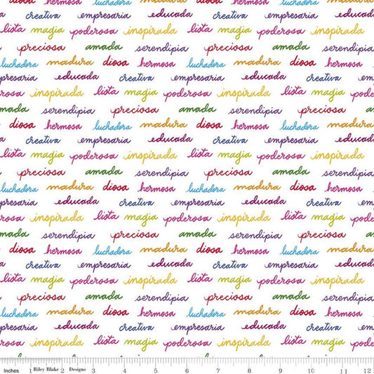Fat Quarter End of Bolt - SALE Eleanor Text C11716 Multi - Riley Blake Designs - Mexican Spanish Words on White - Quilting Cotton Fabric