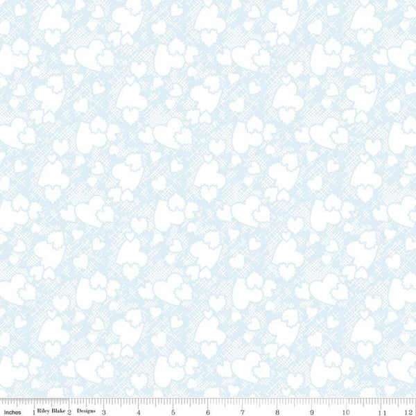 17" End of Bolt - CLEARANCE Sugar and Spice Heartthrob C11412 Aqua - Riley Blake - Valentine's White Hearts on Blue - Quilting Cotton Fabric