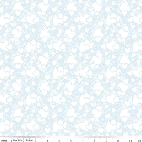 17" End of Bolt - CLEARANCE Sugar and Spice Heartthrob C11412 Aqua - Riley Blake - Valentine's White Hearts on Blue - Quilting Cotton Fabric