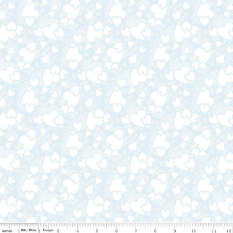 17" End of Bolt - CLEARANCE Sugar and Spice Heartthrob C11412 Aqua - Riley Blake - Valentine's White Hearts on Blue - Quilting Cotton Fabric