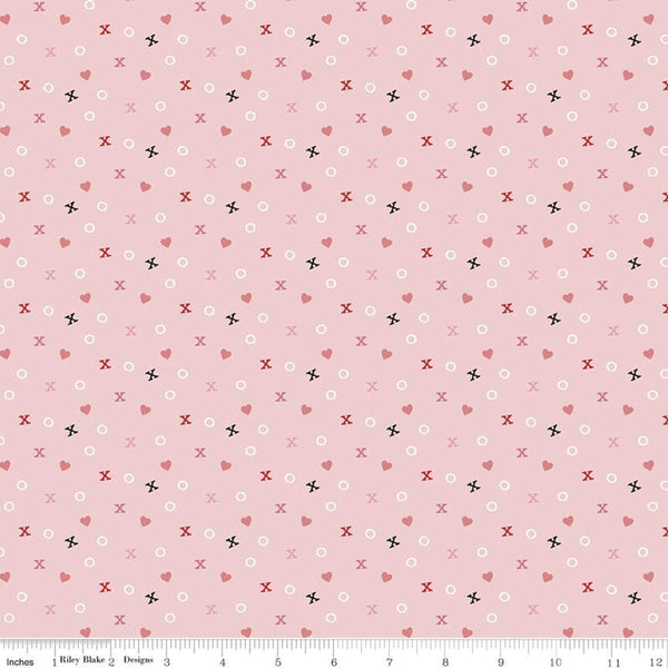 Fat Quarter End of Bolt - SALE Falling in Love Xs and Os C11283 Blush - Riley Blake - Valentine's Day Hearts Pink - Quilting Cotton Fabric