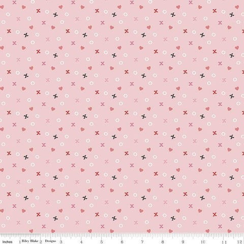 Fat Quarter End of Bolt - SALE Falling in Love Xs and Os C11283 Blush - Riley Blake - Valentine's Day Hearts Pink - Quilting Cotton Fabric