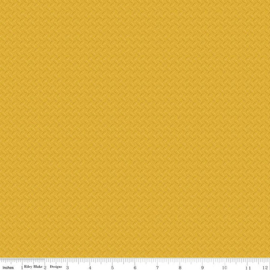 10" End of Bolt - CAT Junior Crew Steel Plate C11473 Yellow - Riley Blake Designs - Construction Tone-on-Tone - Quilting Cotton Fabric