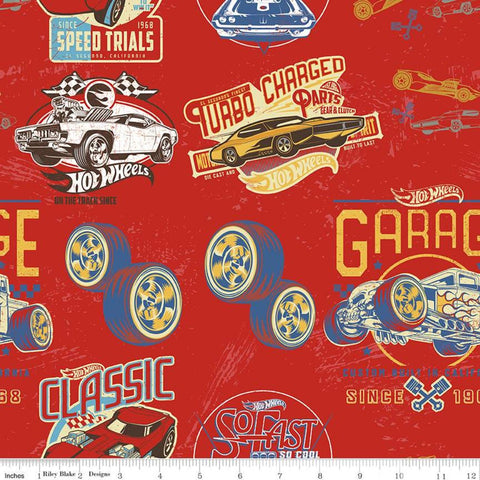 32" End of Bolt - SALE Hot Wheels Classic Main C11480 Red - Riley Blake Designs - Vintage Cars - Quilting Cotton Fabric -  LIcensed Product