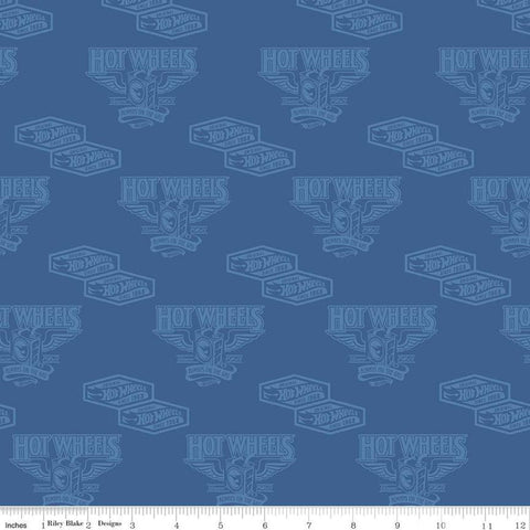 12" End of Bolt - CLEARANCE Hot Wheels Classic Vintage Decals C11482 Blue - Riley Blake - Vintage Cars Tone-on-Tone - Quilting Cotton Fabric