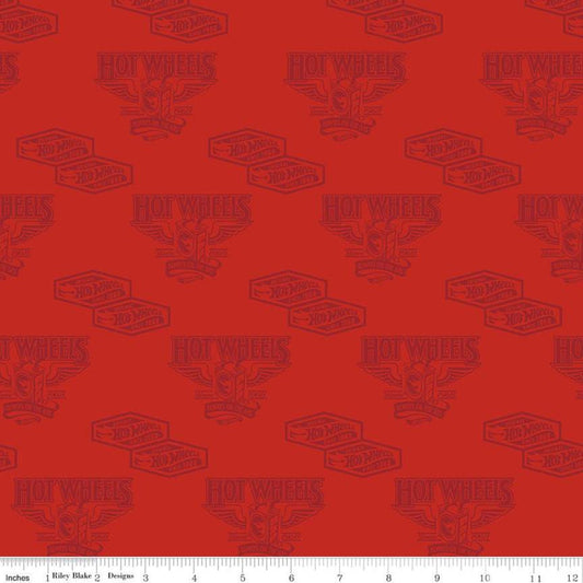 17" End of Bolt - Hot Wheels Classic Vintage Decals C11482 Red - Riley Blake - Vintage Toy Cars  - Quilting Cotton Fabric - LIcensed Product