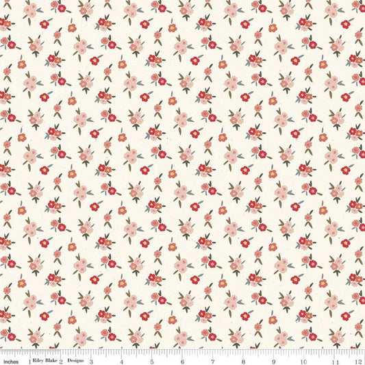 Fat Quarter End of Bolt - Saturday in Paris Flowers C11364 Vintage White - Riley Blake Designs - Floral - Quilting Cotton