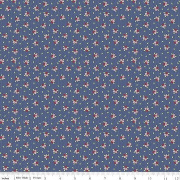 Fat Quarter End of Bolt - SALE Enchanted Meadow Scattered Flowers C11555 Denim -Riley Blake -Floral Background Blue - Quilting Cotton Fabric