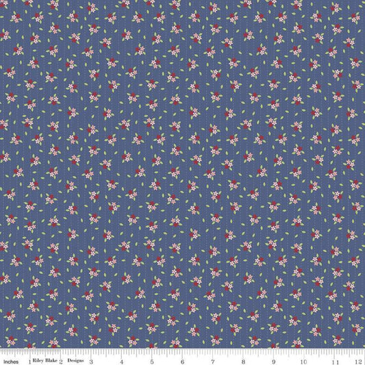 Fat Quarter End of Bolt - SALE Enchanted Meadow Scattered Flowers C11555 Denim -Riley Blake -Floral Background Blue - Quilting Cotton Fabric