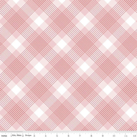 Fat Quarter End of Bolt Piece - Falling in Love Plaid C11285 Blush - Riley Blake - Valentine's Day Pink White - Quilting Cotton Fabric