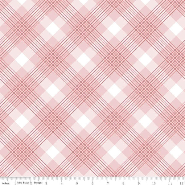 Fat Quarter End of Bolt Piece - SALE Falling in Love Plaid C11285 Blush - Riley Blake - Valentine's Day Pink White - Quilting Cotton Fabric