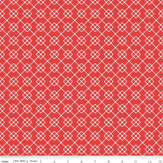 33" End of Bolt - CLEARANCE Quilt Fair Quilty Chain C11358 Red - Riley Blake Designs - Geometric Blue - Quilting Cotton Fabric