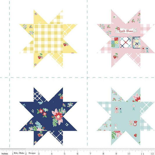 28" End of Bolt Piece - SALE Quilt Fair Scrappy Stars Cheater CH11359 White Riley Blake PRINTED Patchwork Stars Lines Quilting Cotton Fabric