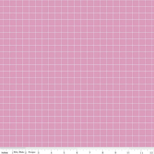 Fat Quarter End of Bolt - SALE Misty Morning Grid C11584 Pink - Riley Blake Designs - 1/2" Geometric Grid - Quilting Cotton Fabric
