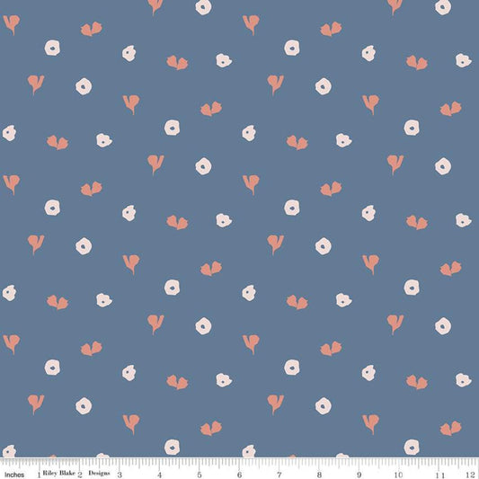 SUPER DEAL! Fat Quarter End of Bolt - Misty Morning Hearts C11586 Cadet - Riley Blake - Hearts Blossoms Blue  Quilting Cotton Fabric