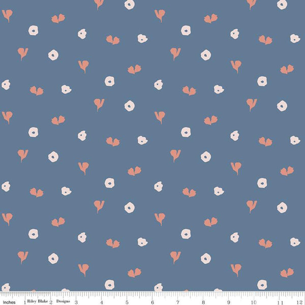 Fat Quarter End of Bolt - CLEARANCE Misty Morning Hearts C11586 Cadet - Riley Blake - Irregular Hearts Blossoms Blue  Quilting Cotton Fabric