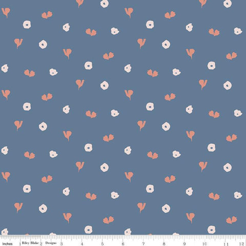 Fat Quarter End of Bolt - CLEARANCE Misty Morning Hearts C11586 Cadet - Riley Blake - Irregular Hearts Blossoms Blue  Quilting Cotton Fabric