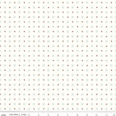 9" End of Bolt - Cook Book Cherry Turnover C11761 Cloud - Riley Blake - Lori Holt - Cherries Crosses Grid Off White - Quilting Cotton Fabric