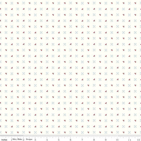 Fat Quarter End of Bolt - Cook Book Cherry Turnover C11761 Cloud - Riley Blake - Lori Holt - Cherries Crosses Grid - Quilting Cotton Fabric
