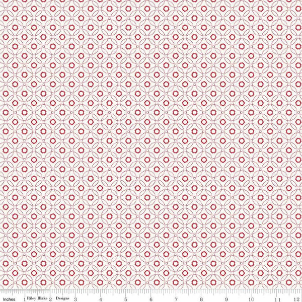 Fat Quarter End of Bolt - CLEARANCE Red Hot Circle Flowers C11674 Cloud - Riley Blake - Geometric Overlapping - Quilting Cotton Fabric