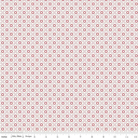 Fat Quarter End of Bolt - CLEARANCE Red Hot Circle Flowers C11674 Cloud - Riley Blake - Geometric Overlapping - Quilting Cotton Fabric