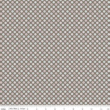 CLEARANCE Fat Quarter End of Bolt - Cook Book Bubbles C11767 Pebble - Riley Blake  - Lori Holt - Dots Dotted Flowers Brown - Quilting Cotton