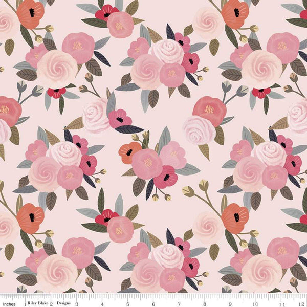 Fat quarter end of bolt piece - SALE Saturday in Paris Main C11360 Pink - Riley Blake Designs - Floral Flowers - Quilting Cotton Fabric