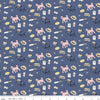 Fat Quarter End of Bolt Piece - SALE Saturday in Paris C11363 Denim Riley Blake Bicycle Flower Hat Dog Travel Blue Quilting Cotton Fabric