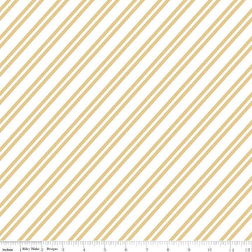 34" End of Bolt - CLEARANCE Saturday in Paris Stripe C11367 Yellow - Riley Blake Designs - Diagonal Stripes Striped - Quilting Cotton Fabric