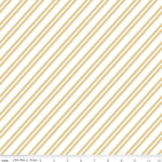 34" End of Bolt - CLEARANCE Saturday in Paris Stripe C11367 Yellow - Riley Blake Designs - Diagonal Stripes Striped - Quilting Cotton Fabric