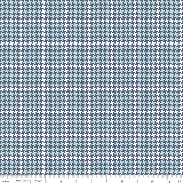 Fat Quarter End of Bolt - CLEARANCE Enchanted Meadow Houndstooth C11554 Denim - Riley Blake - Geometric Plaid Blue - Quilting Cotton Fabric