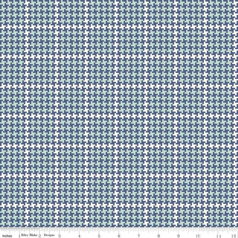 Fat Quarter End of Bolt - CLEARANCE Enchanted Meadow Houndstooth C11554 Denim - Riley Blake - Geometric Plaid Blue - Quilting Cotton Fabric