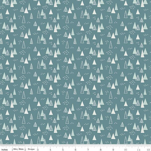 Fat Quarter End of Bolt - SALE Nice Ice Baby Trees C11605 Teal - Riley Blake Designs - Triangle Triangular Trees - Quilting Cotton Fabric