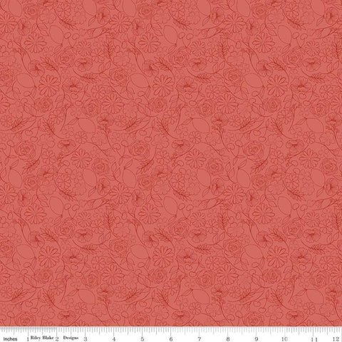 SALE Reflections Floral Jubilee C11516 Red - Riley Blake Designs - Line-Drawn Flowers Leaves Cherries Lemons - Quilting Cotton Fabric