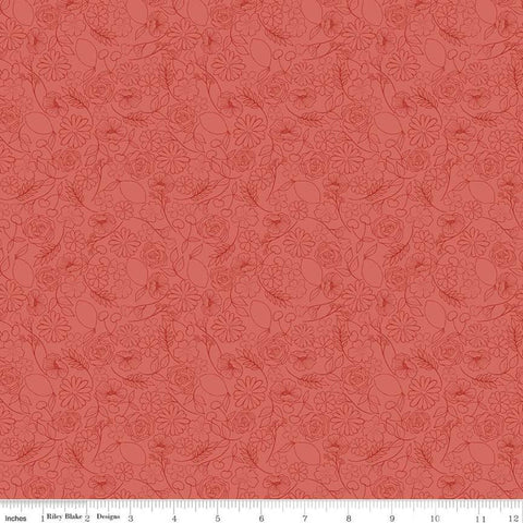 SALE Reflections Floral Jubilee C11516 Red - Riley Blake Designs - Line-Drawn Flowers Leaves Cherries Lemons - Quilting Cotton Fabric