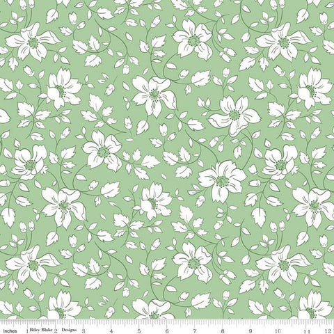 27" end of Bolt - SALE Easter Parade Vines C11571 Green - Riley Blake - Floral Flowers Leaves White on Green - Quilting Cotton Fabric