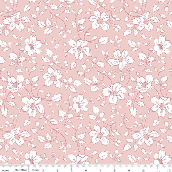 Fat Quarter End of Bolt - CLEARANCE Easter Parade Vines C11571 Pink - Riley Blake - Floral Flowers Leaves White - Quilting Cotton Fabric