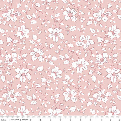 Fat Quarter End of Bolt - CLEARANCE Easter Parade Vines C11571 Pink - Riley Blake - Floral Flowers Leaves White - Quilting Cotton Fabric