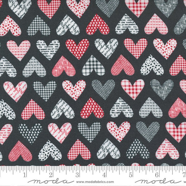 33" End of Bolt - SALE Flirt Hearts 55570 Black - Moda Fabrics - Valentine's Day Valentines Heart - Quilting Cotton Fabric