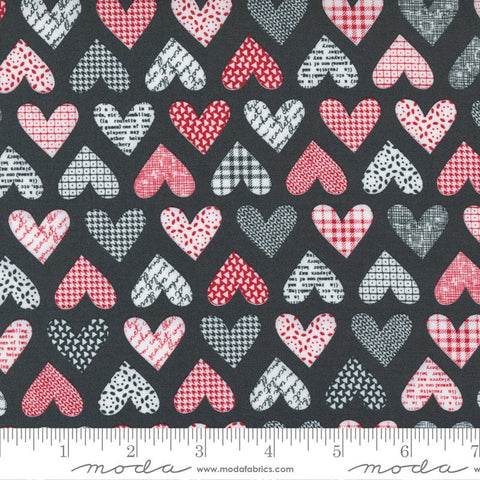 33" End of Bolt - SALE Flirt Hearts 55570 Black - Moda Fabrics - Valentine's Day Valentines Heart - Quilting Cotton Fabric