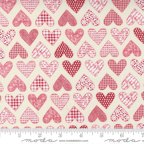 Fat Quarter End of Bolt - SALE Flirt Hearts 55570 Cream Red - Moda Fabrics - Valentine's Day Valentines Heart - Quilting Cotton Fabric